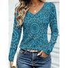 Women's Autumn 3D Printed V-Neck Long Sleeve T-Shirt