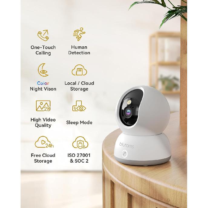 Blurams Pet Camera 2K, Cameras for Home Security with One-Touch Call, Dog Camera w/Color Night Vision, Motion Tracking, Cloud & SD Card Storage