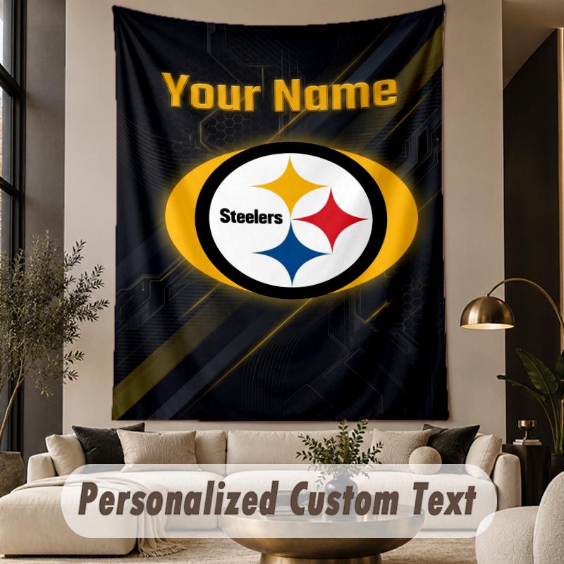 Custom Text Tapestry Pittsburgh Steelers Print Wall Tapestry Indoor Living Room Wall Decor