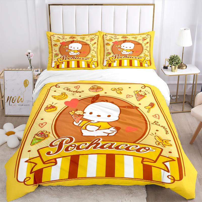 3pcs Pochacco's Sweet Adventure Bedding Set Includes Quilt Cover and Pillowcases, Suitable for All Seasons, Machine Washable Ideal Gift S077