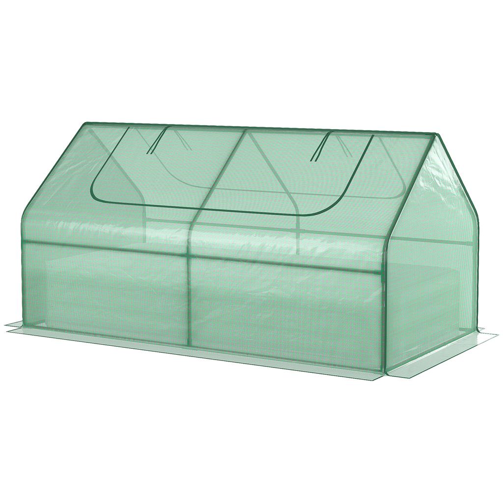 Raised Garden Bed with Greenhouse, Steel Planter Box with Plastic Cover, Roll Up Window, Dual Use for Flowers, Vegetables, Fruits and Herbs