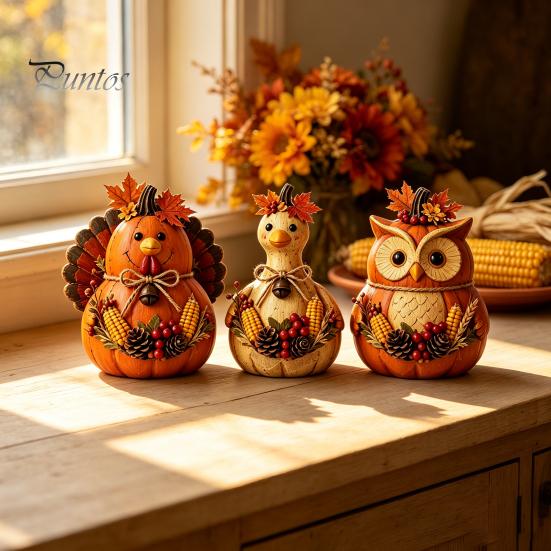 Indoor Autumn Room Decorations 3PCS Rustic Harvest Wooden Ornaments, Animal Designs Retro Vintage Distressed Wood Crafts Farmhouse Crafts, Decorative
