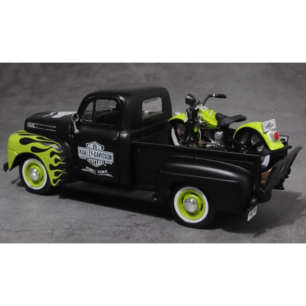 Maisto 1:24 Harley-Davidson Pickup Truck & Motorcycle Diecast Model Set, Green Black, 1 Set