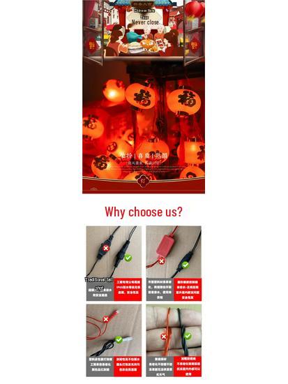 Spring Festival Red Lantern String Lights for New Year Balcony Decorations