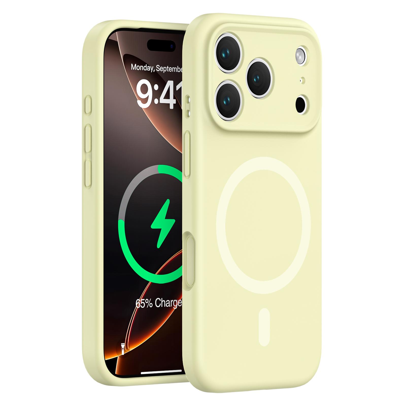 

For iPhone 17 Pro Case Compatible with MagSafe Precision Fit PC+Liquid Silicone Protective Phone Cover Cream Yellow