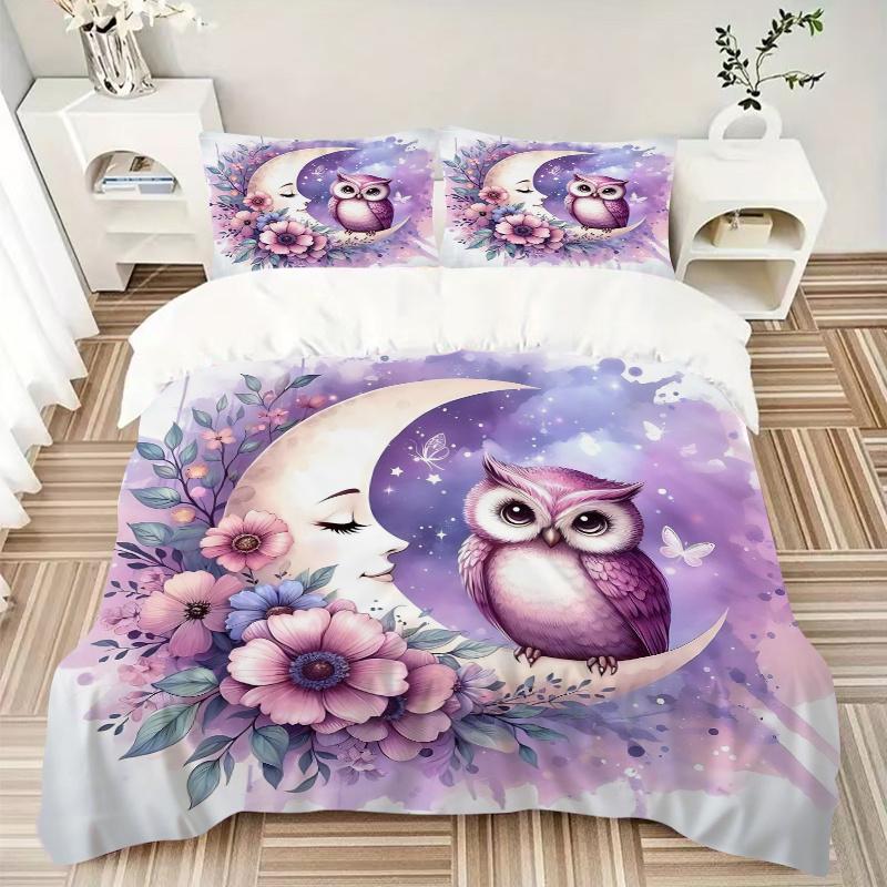 3pcs Moon Owl Bedding Set - Includes Comfortable Bedding with Stylish Design for Bedroom M076