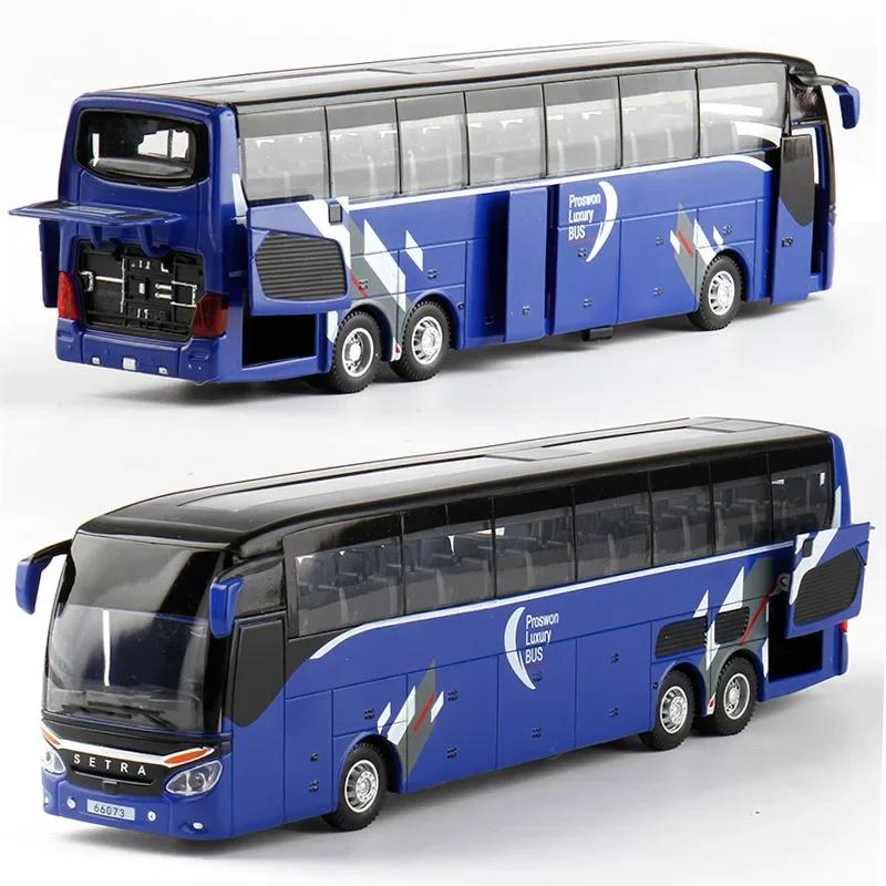 1:32 High Quality Alloy Double Deck Bus Sound Light Metal Diecast Pull Back Simulation Luxury Sightseeing Bus Vehicle Kids Toys