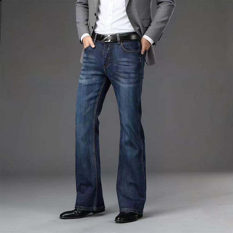 Men's Dark Blue Flare Jeans – Mid Rise Bootcut with 5-Pocket & Retro Style, Perfect for Casual Daily & Streetwear Fashion