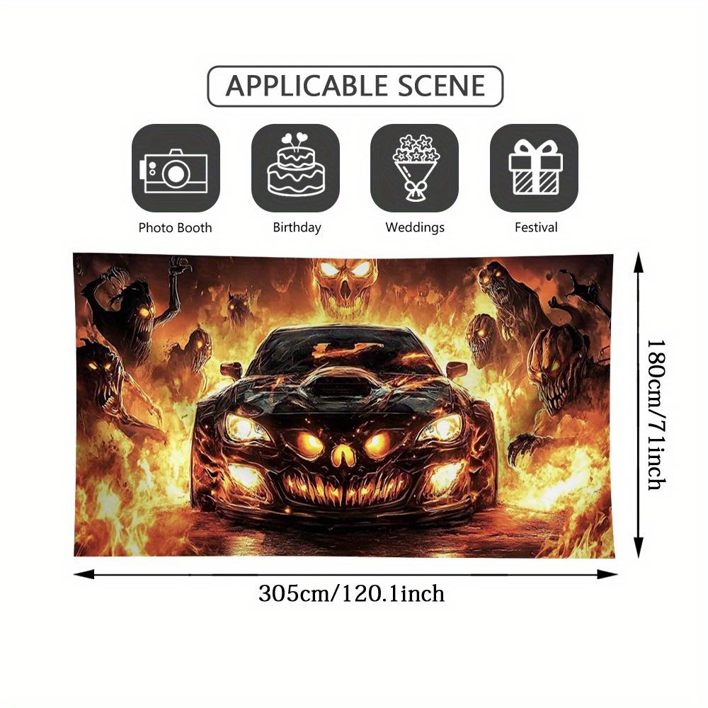 1pc Halloween Night Tour 2D Garage Door Ribbon - Terrifying Monster Car and Flame Designzyc