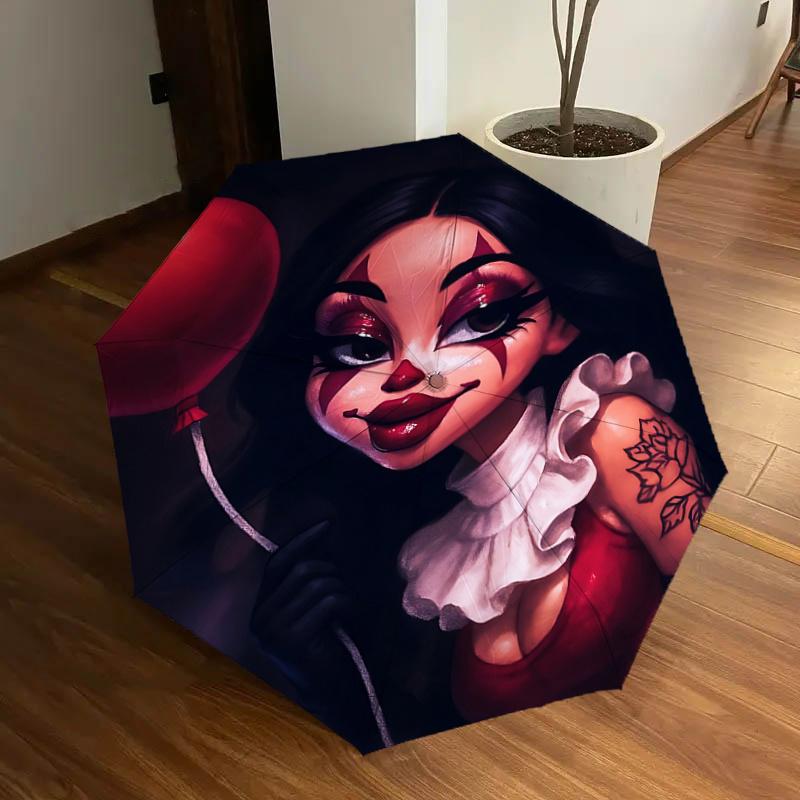 

Flower Tattoo Design Automatic Opening/Closing Umbrella with Convenient Three-Fold Design, 8-Bone Iron Frame Outdoor Umbrella - Perfect Gift