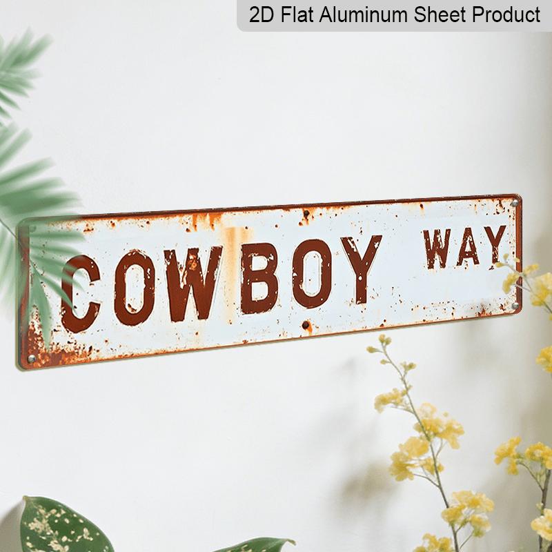 2D Flat 1pc, 15.7×3.94inch A Vintage-Style Metal Sign Featuring A 2D Flat Cowboy Design, Aluminum Decorative Sign, This Easy-To-Hang Tin Plaque