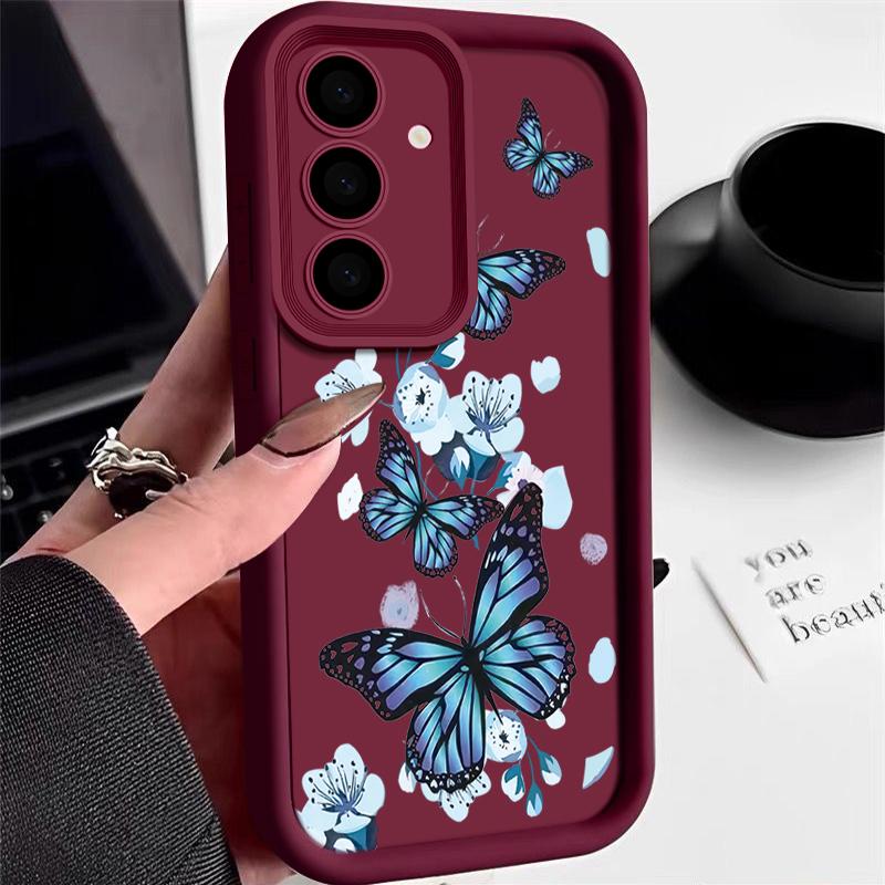 Blue Butterfly TPU Case For Samsung Galaxy A56 A17 A36 A26 A55 A16 A15 A35 A25 A54 5G S25 Edge S22 S23 Ultra S24 FE Phone Cover
