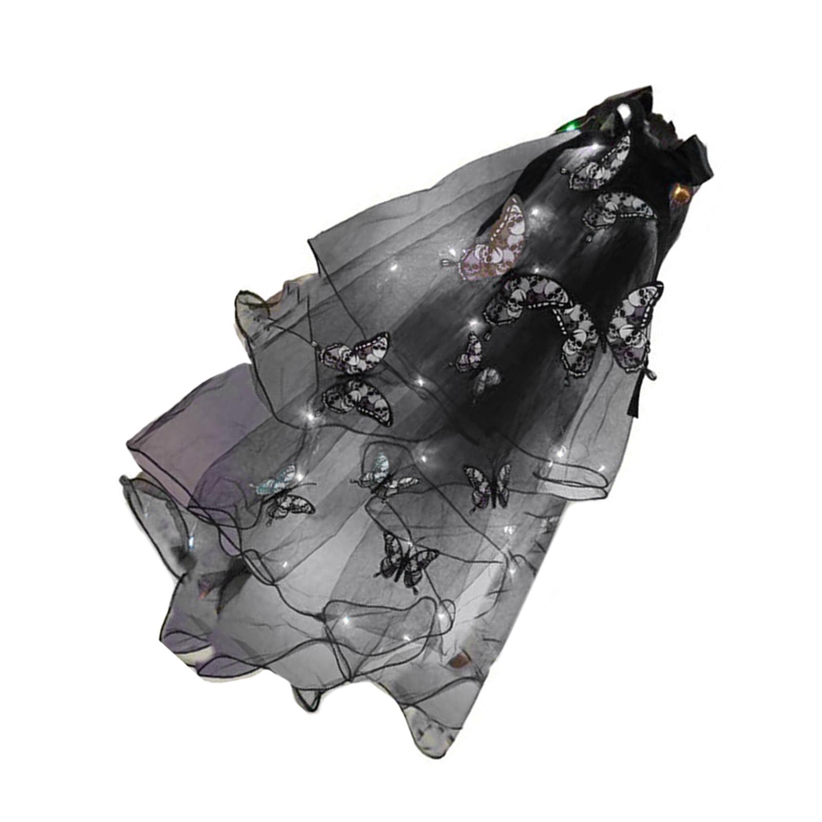 

Светодиодная подсветка вуали на Хэллоуин, аксессуар для волос, регулируемая вуаль на Хэллоуин со светящимся черепом-бабочкой для костюмированных встреч A