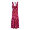 Women Satin Midi Slip Dress Floral Print Cowl Neck Back Tie Maxi Dress Sexy Elegant Evening Party A Line Long Dress