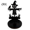 Anti Deformation Wood Base Halloween Wooden Shadow Candle Holder, Scarecrow Bat Black Cat Ghost Silhouette Artistic Table Ornament for Home