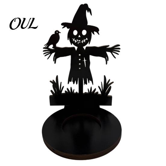 Anti Deformation Wood Base Halloween Wooden Shadow Candle Holder, Scarecrow Bat Black Cat Ghost Silhouette Artistic Table Ornament for Home
