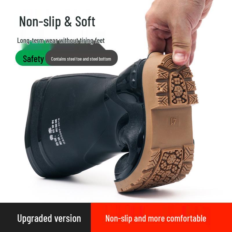 Anti-Quetsch- & Durchstichsichere Arbeitsschuhe mit Stahlkappe: Wasserdicht, Stahlsohle, Knöchelhoch PVC für Rettung, Elektriker & Feuerwehrleute.