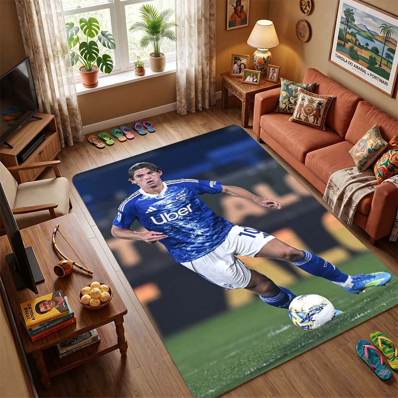 Tappeto Antiscivolo Logo Onda d'Acqua Pennellata Blu Bianca Como 1907 Football Club Tappeto Area Tappeto Lavabile Decorazione Soggiorno Camera da Letto Tappeto per Tifosi Sportivi