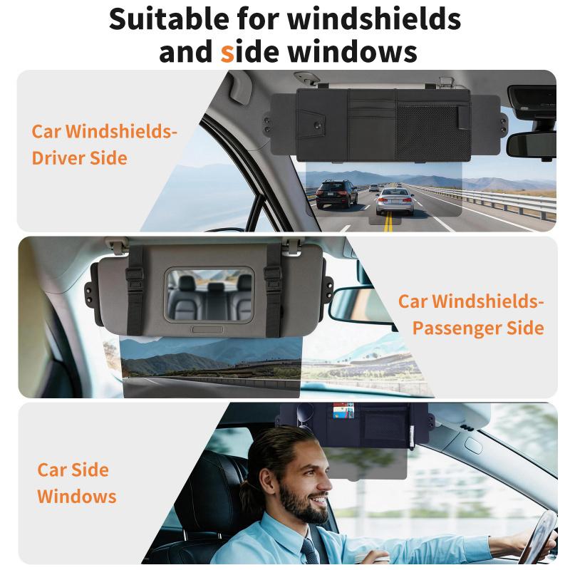 Car Sun Visor Extension Driver Sun Blocker UV Sunlight Extender Leather Sunshade Card Ticket Pen Storage Sunglasses Clip Holder