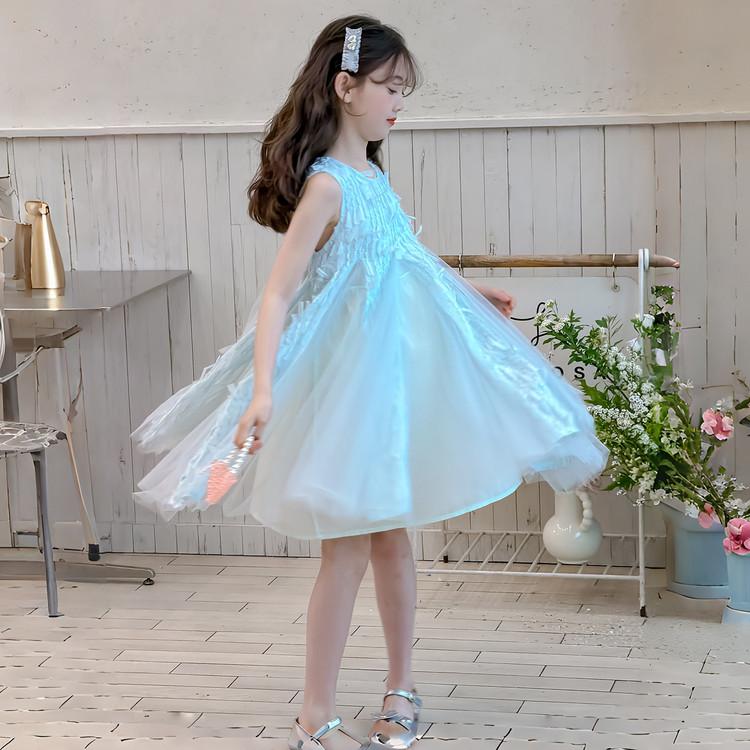 Girls' dress 26 summer new shiny mesh princess dress elegant fairy dress big children's dress