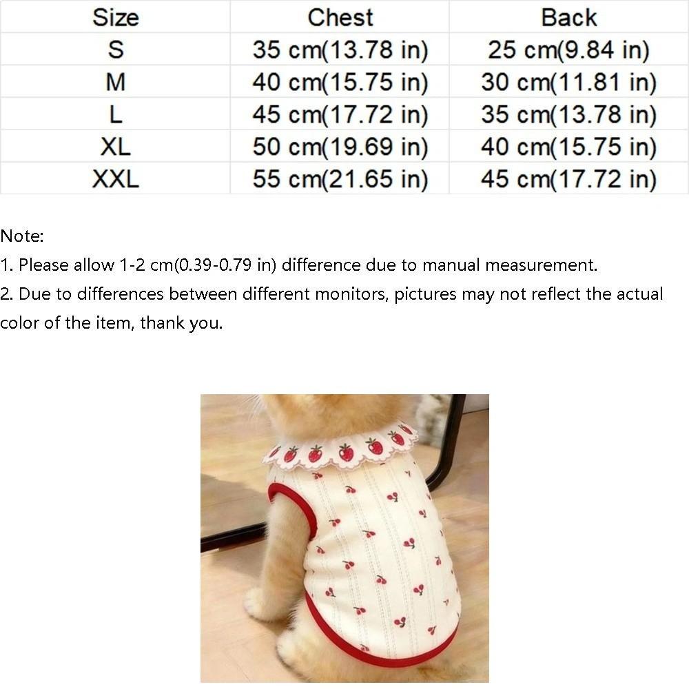 Cherry Pattern Cat Strawberry Vest Ruffled Collar Pet T-shirt Cat Lace Vest  Indoor Wear
