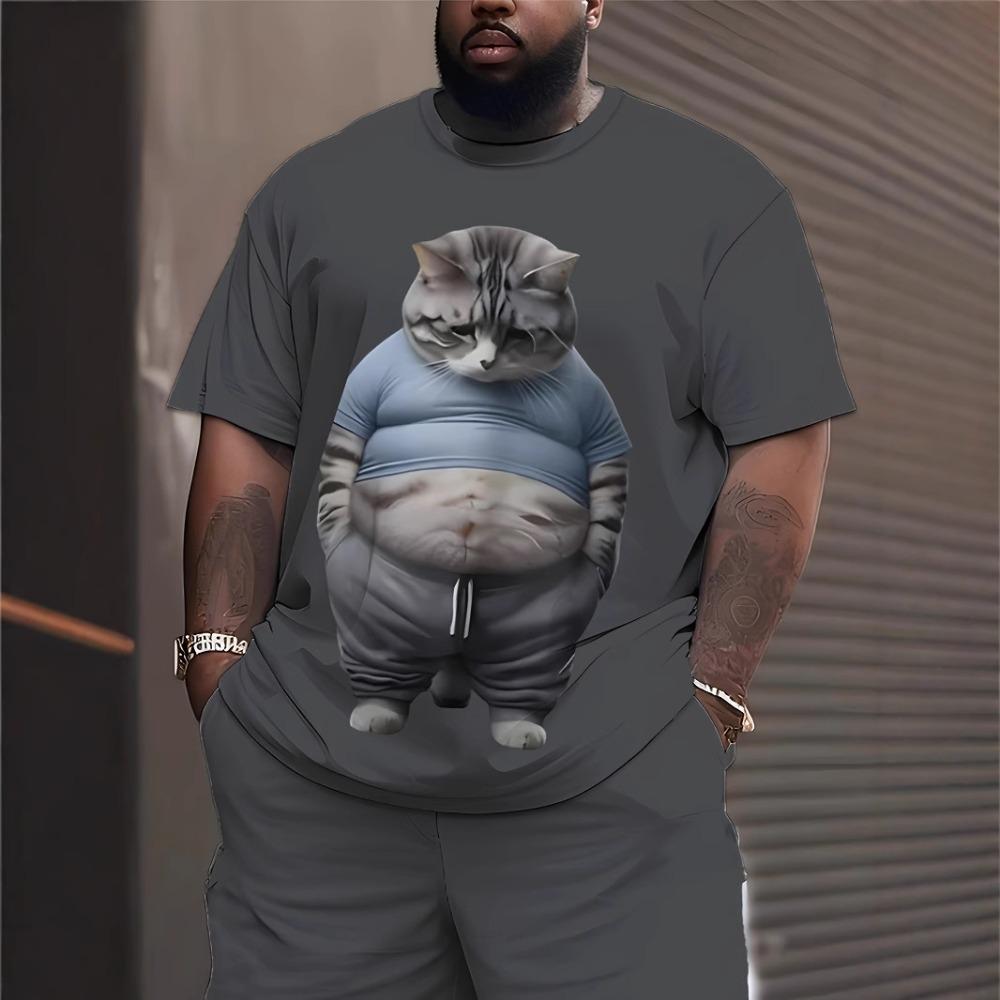 Men s Summer Comfortable Fashionable Striped Animal Pattern 3D Printed 2-piece Set Leisure Sports Style Loose Oversized Breathable Sports Wear S