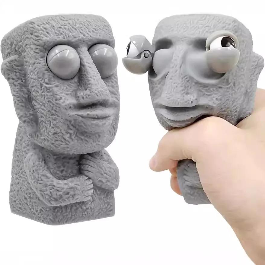 Creative Squeeze Stone Man Stress  Soft Rebound Moai Statue Funny Eyes Expression Relaxing Gift For Children Adults