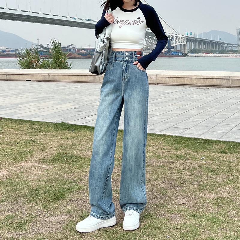 Women's jeans, high waisted, loose and wide leg pants, casual and versatile, comfortable for commuting, hanging straight leg pants, children's pants