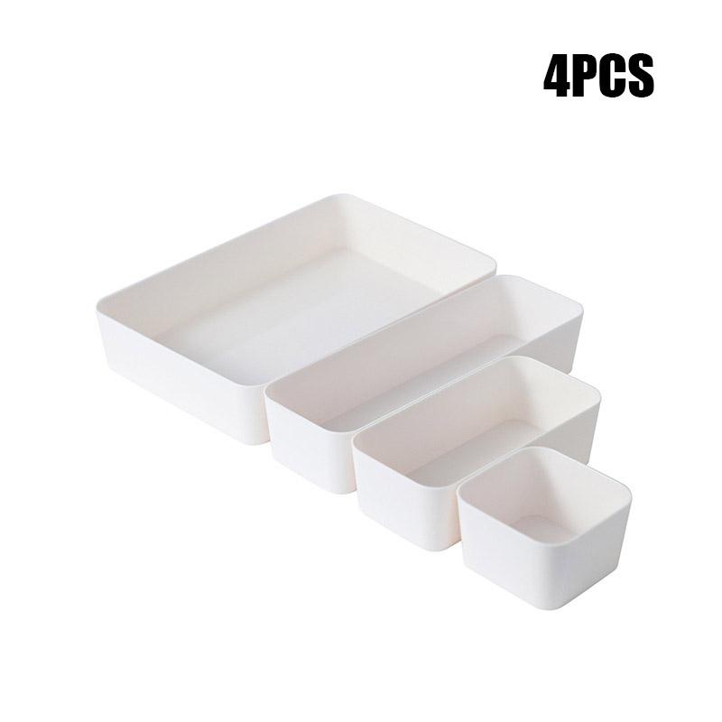4PCS Drawer Organizers Set Clear Plastic Desk Dividers Bins Bedroom Dresser Office Storage Box for Makeup Jewelries Gadgets