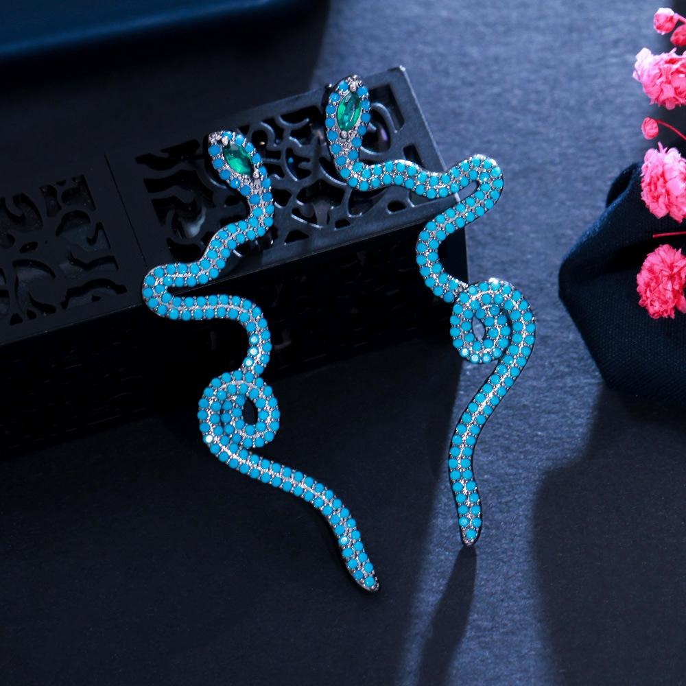 Gun Black Snake Wrap Greenstone Red Eye Earrings Earrings Personalized Zircon Long Temperament Earrings Popular Accessories