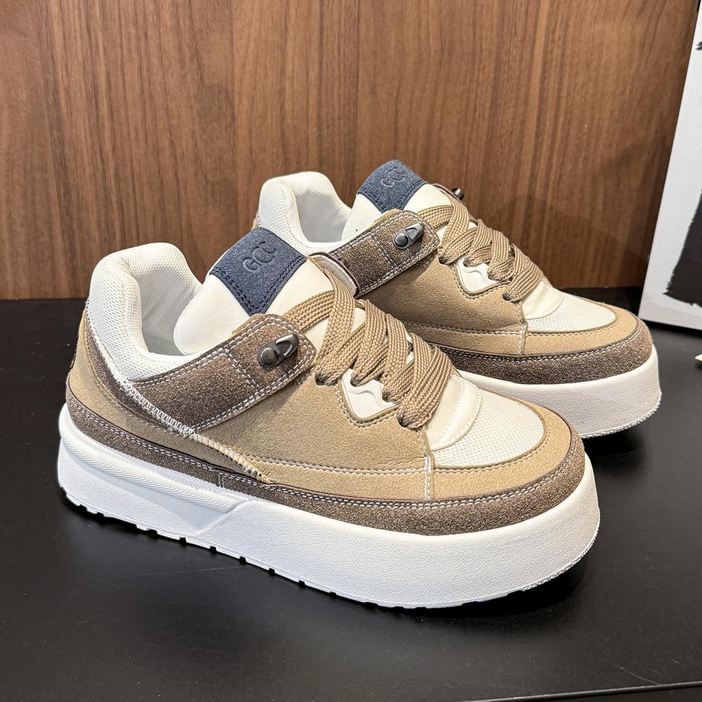 Fashion Thick Baseplate Shoes Women's Spring New Round Head Lace-up Sports Shoes Retro Casual Soft-soled Bread Shoes