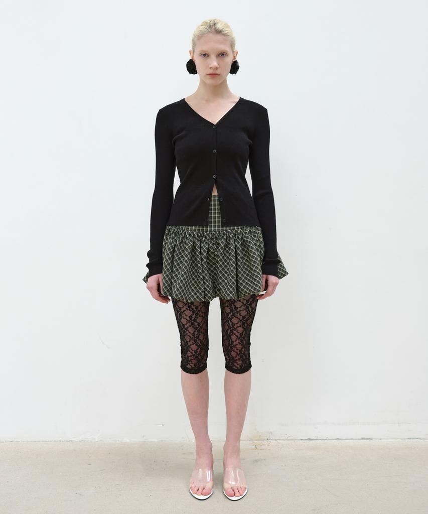 Aobteu Balloon Mini Skirt - Green Check
