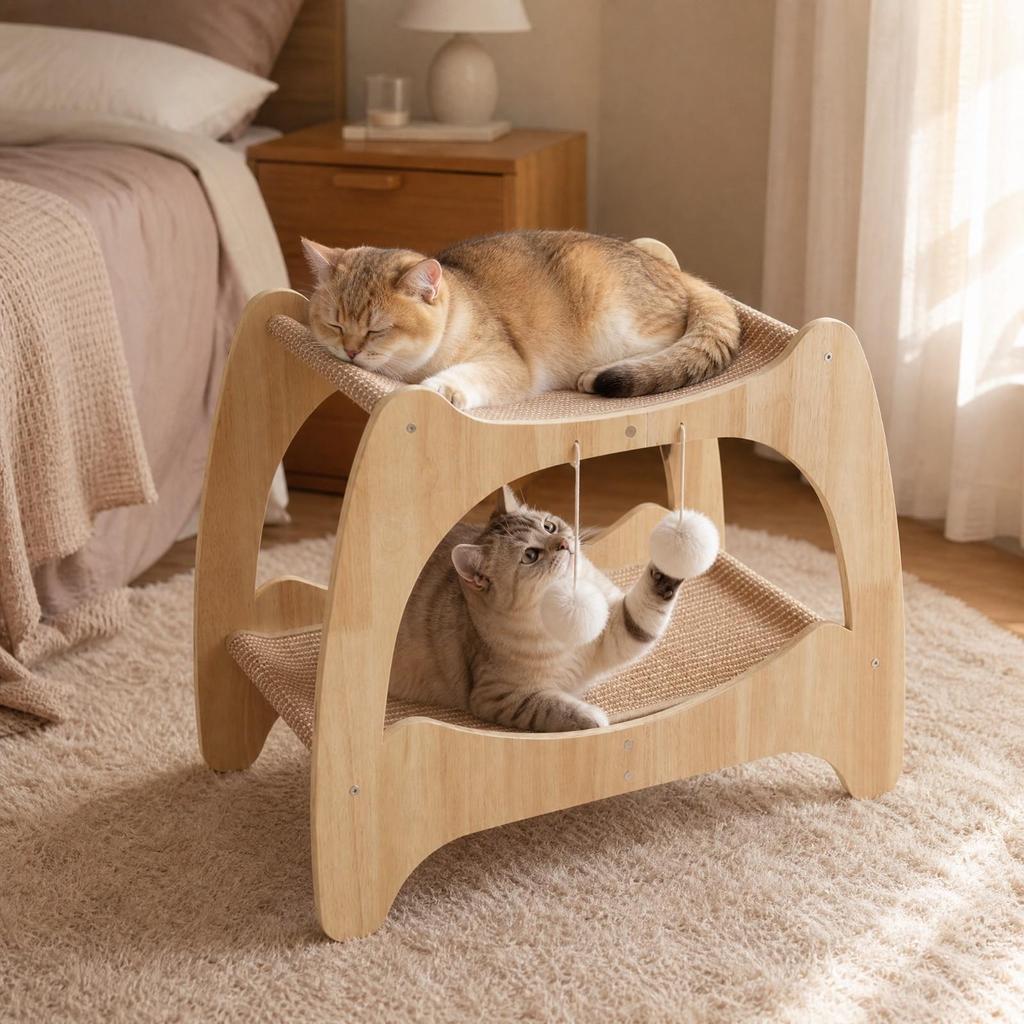 Two-Level Cat Furniture Piece Compact Resting Den with Scratching Levels
