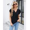 Summer V Neck Ruffle Chiffon Blouse Women Short Sleeve Office Casual Top Shirts