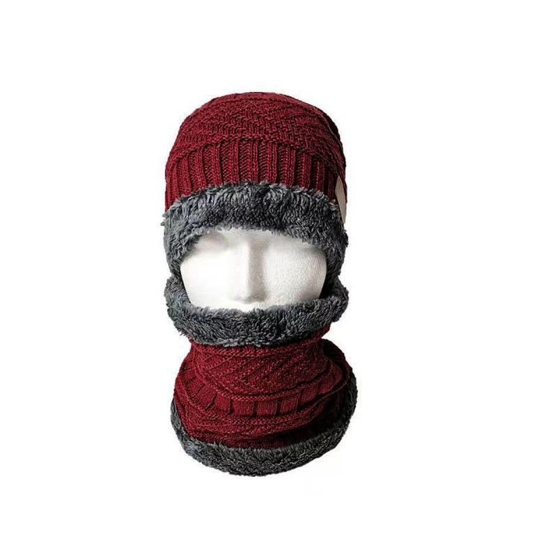 

Autumn and Winter Hats and Scarves for Men and Women with The Same Style Two-piece Knitted Warm and Family Style Fashion Hats червоний
