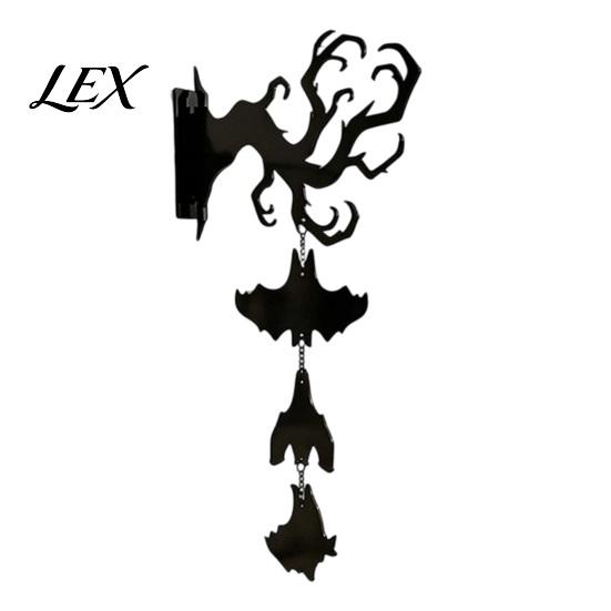 Festival Gift for Halloween Hanging Wall Decor, Matte Black Dead Branch Bat Silhouette Ornament Festive Entrance Bell with Metal Bell, Easy