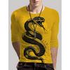 Round Neck 3D Snake Printed Top Casual Long Sleeved Men's T-shirts - Soft Medium Stretch Polyester Fabric Spring and Autumn Relaxed Fit Clothing