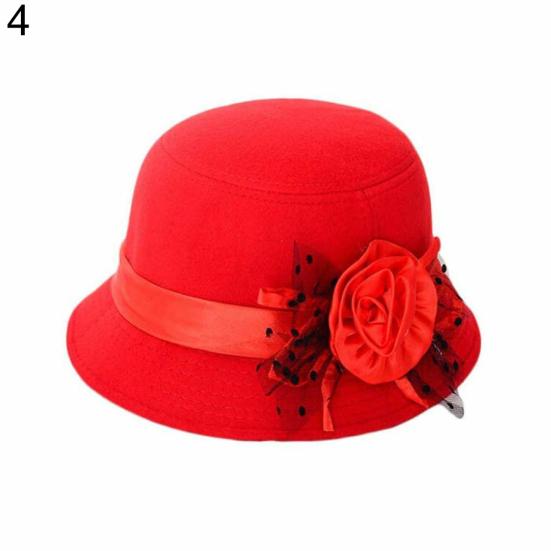 Women Retro Floral Bowler Hat Solid Color Cap for Party Prom Outdoor Travel