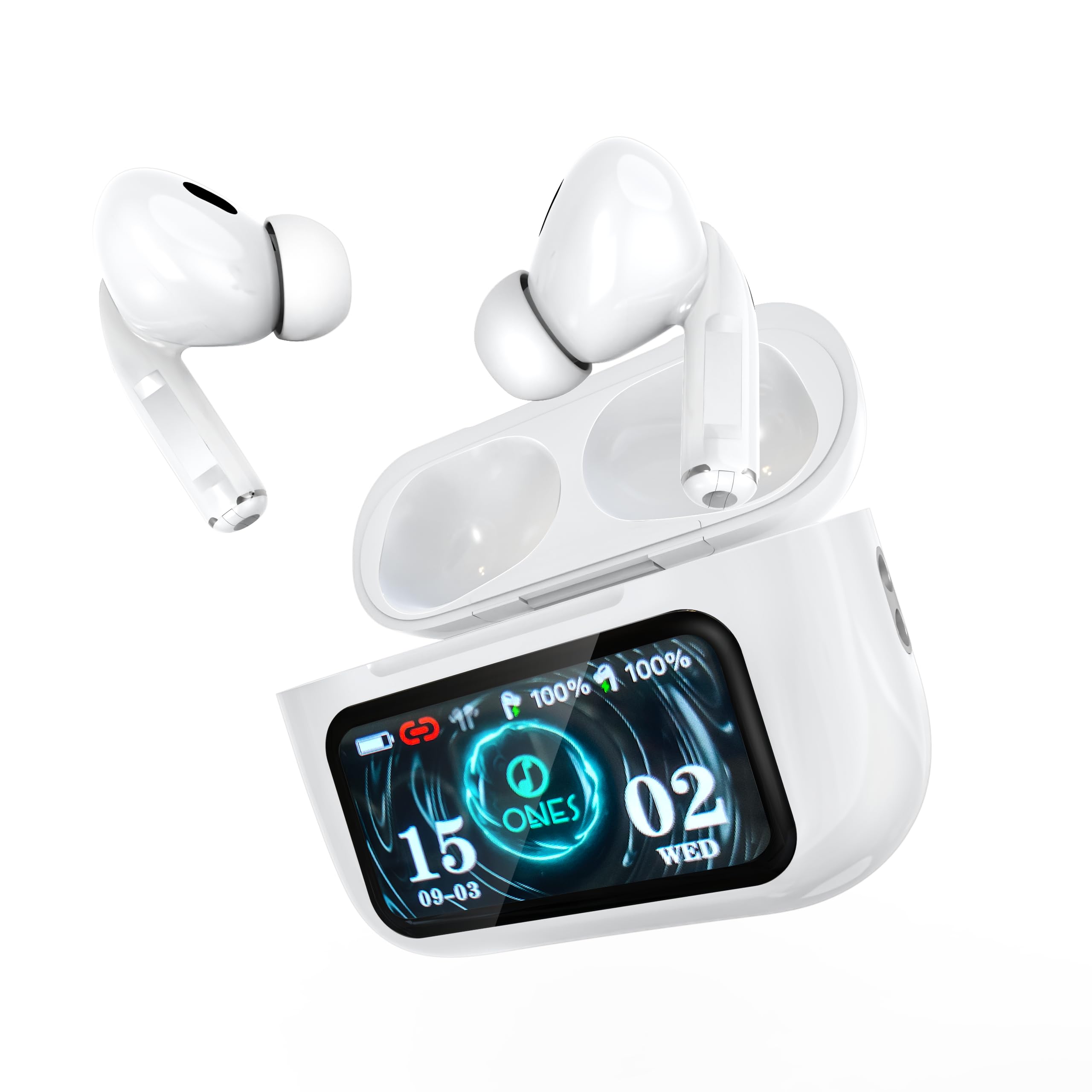 

ONES MusPlayE Bluetooth Wireless Earbuds [Multi-Function Touchscreen & ANC Noise Cancelling] with Smart Touch Display, App Connectivity, Low Latency,