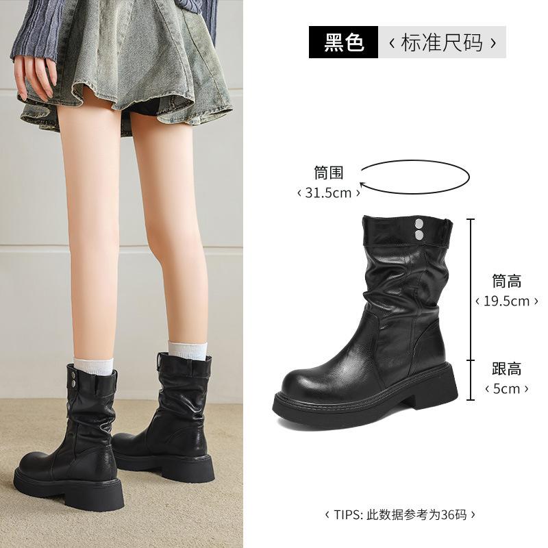 Brown short boots new autumn and winter platform retro medium tube Maillard velvet Martin boots