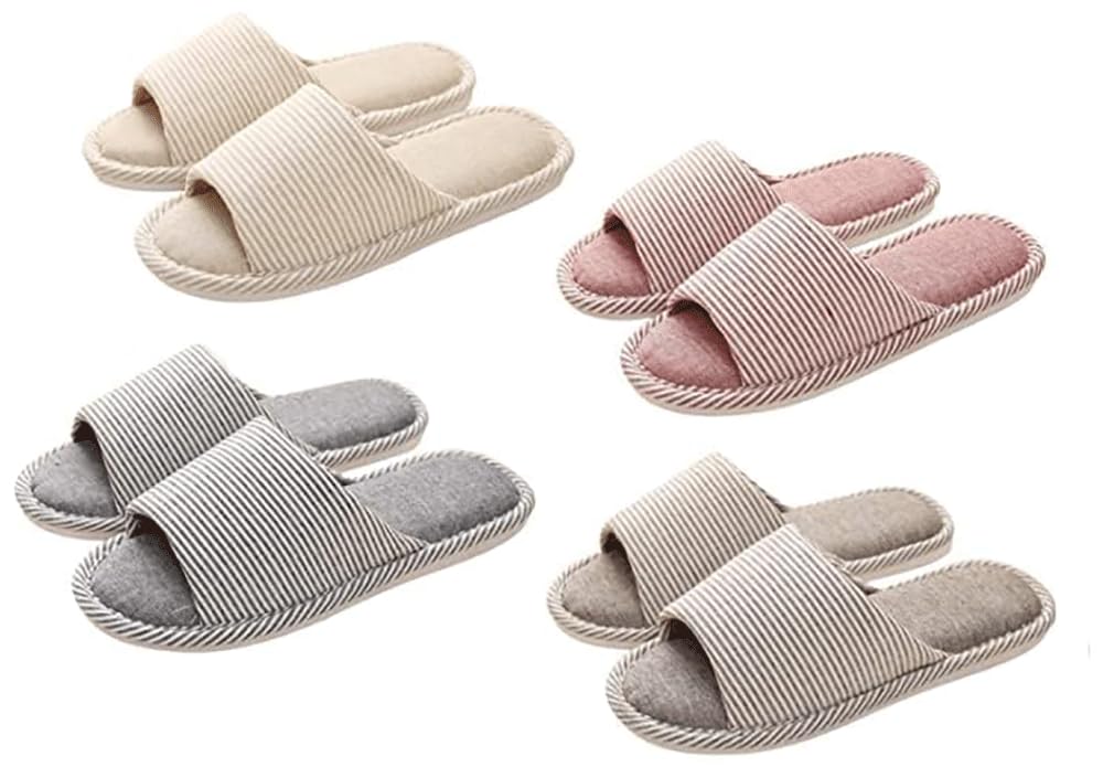 Tzrcyc Indoor Room House Guest and Room Couple Office Set of 4 Slippers, Open-Front, Non-Slip, Washable, Cute, Shoes, Slippers, Slippers, Women's