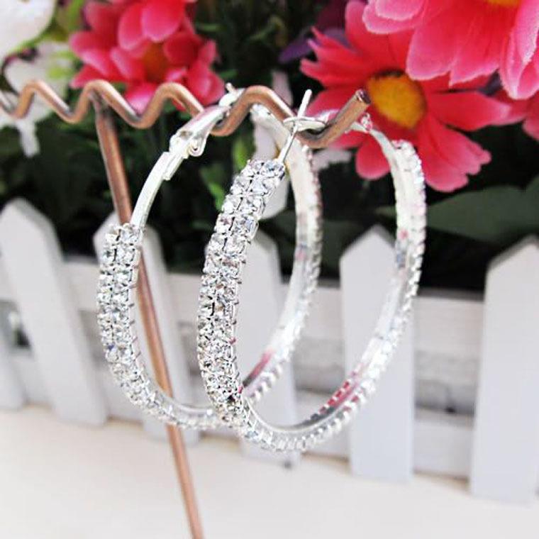 European & American Double Row Rhinestone Hoop Earrings - Exaggerated Non-Falling Diamond Circle Jewelry