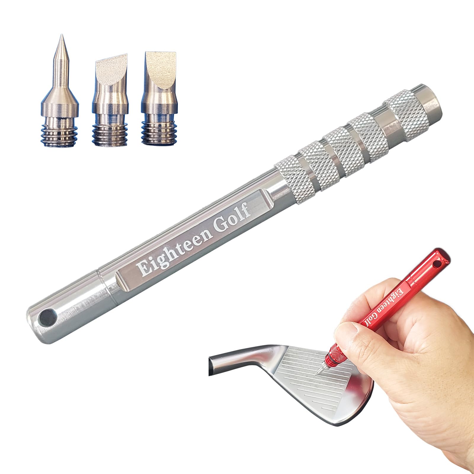 

Eighteen Golf Golf Sharpener with 3 Groove Polishing Tool with Retractable Club Groove 3 Types of Groove Cleaner for Irons and Grip Bits, Tips,