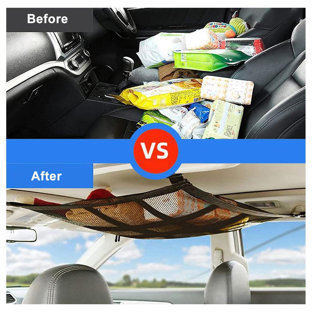 Upgrade Car Ceiling Cargo Net Pocket Strengthen Load Bearing and Droop Less Double Layer Mesh Car Roof Storage
