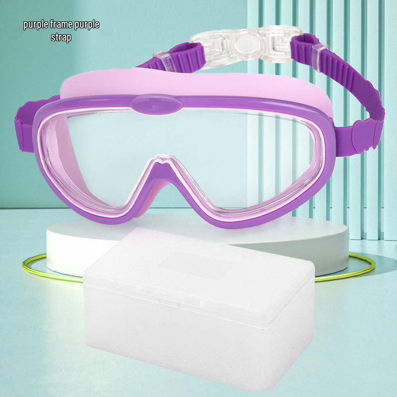 Children's Anti-Fog Waterproof Large Frame Swim Goggles with Silicone Earplugs