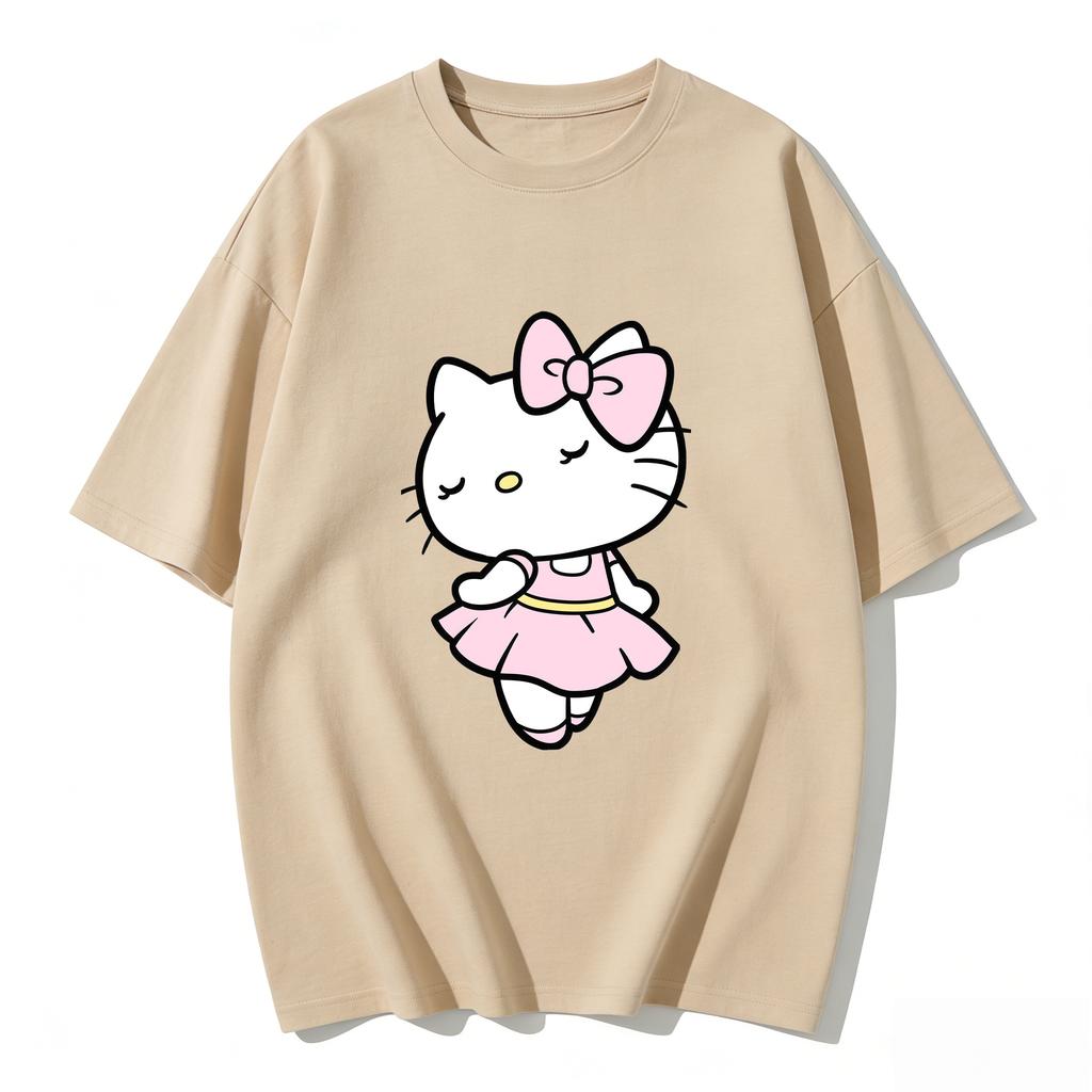 2026 Summer New Arrival Kawaii Hello Kitty Ballerina Print Couple T Shirts Casual Loose Family Matching Outfits Parentchild Tee