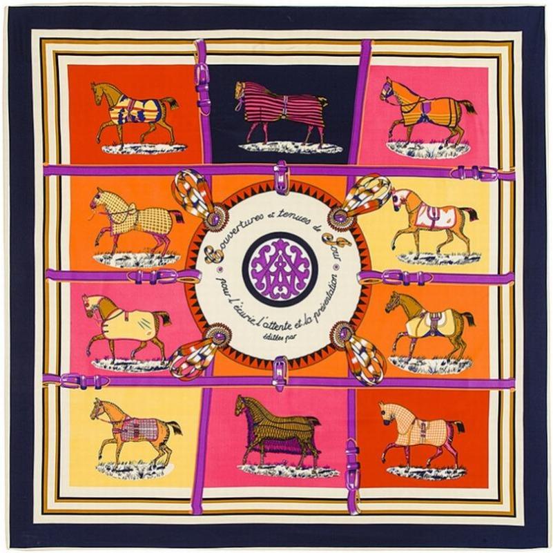 POBING Silk Scarf Luxury Brand Melt Chain Neckerchief Muslim Headscarf Square Scarves Lady Foulard Female Bandana 100*100CM