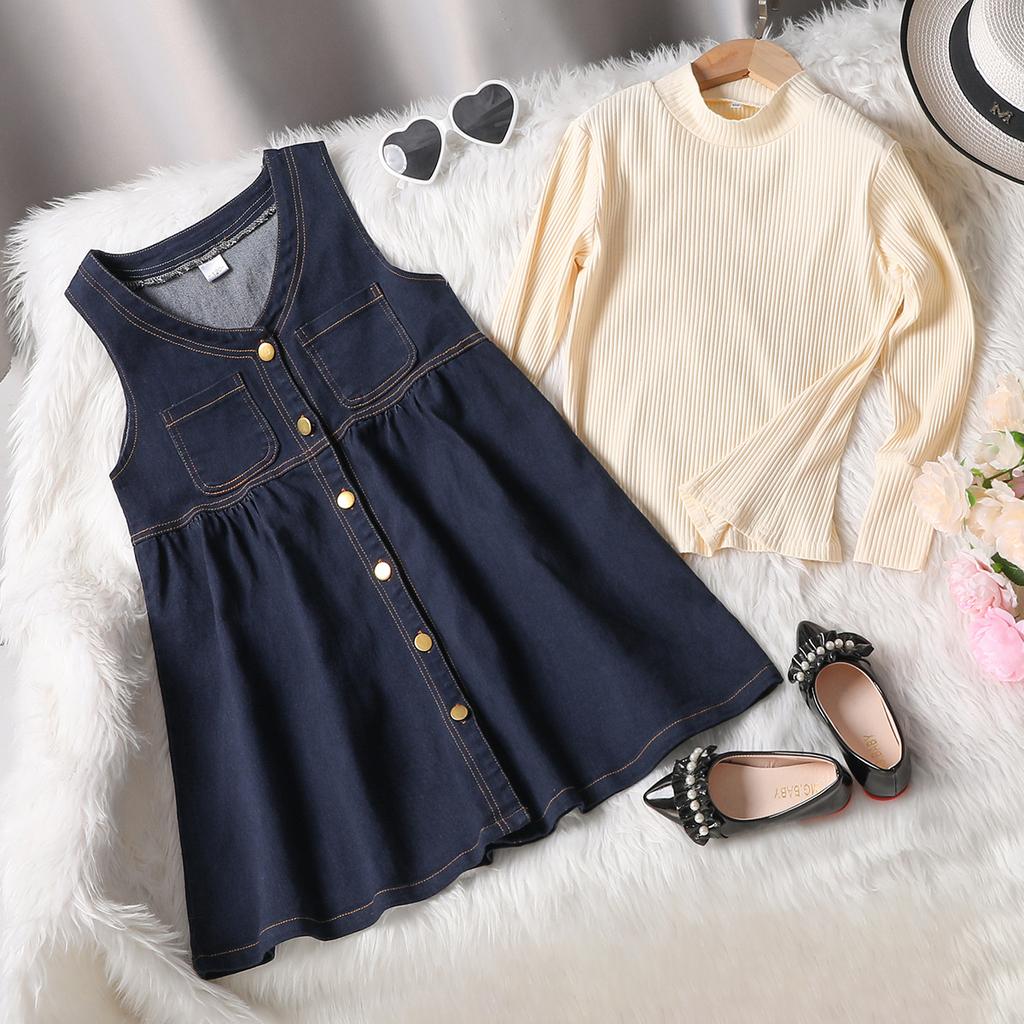 Κοριτσίστικο κοστούμι άνοιξη και φθινόπωρο Νέα παιδική φαρδιά έκδοση αμάνικη κορεάτικη τζιν φούστα