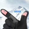 Anti-slip PU Anti-cold Mittens Soft Plush Thickened Gloves Gift Windproof Finger Mittens  Skiing