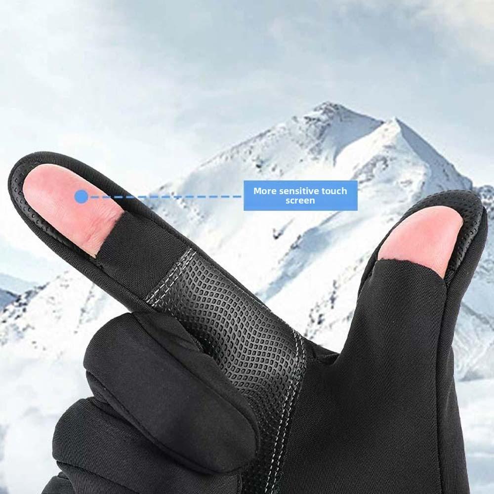 Anti-slip PU Anti-cold Mittens Soft Plush Thickened Gloves Gift Windproof Finger Mittens Skiing